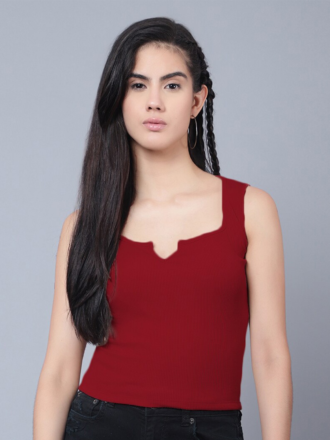 

Boleem Square Neck Shoulder Straps Cotton Fitted Crop Top, Maroon