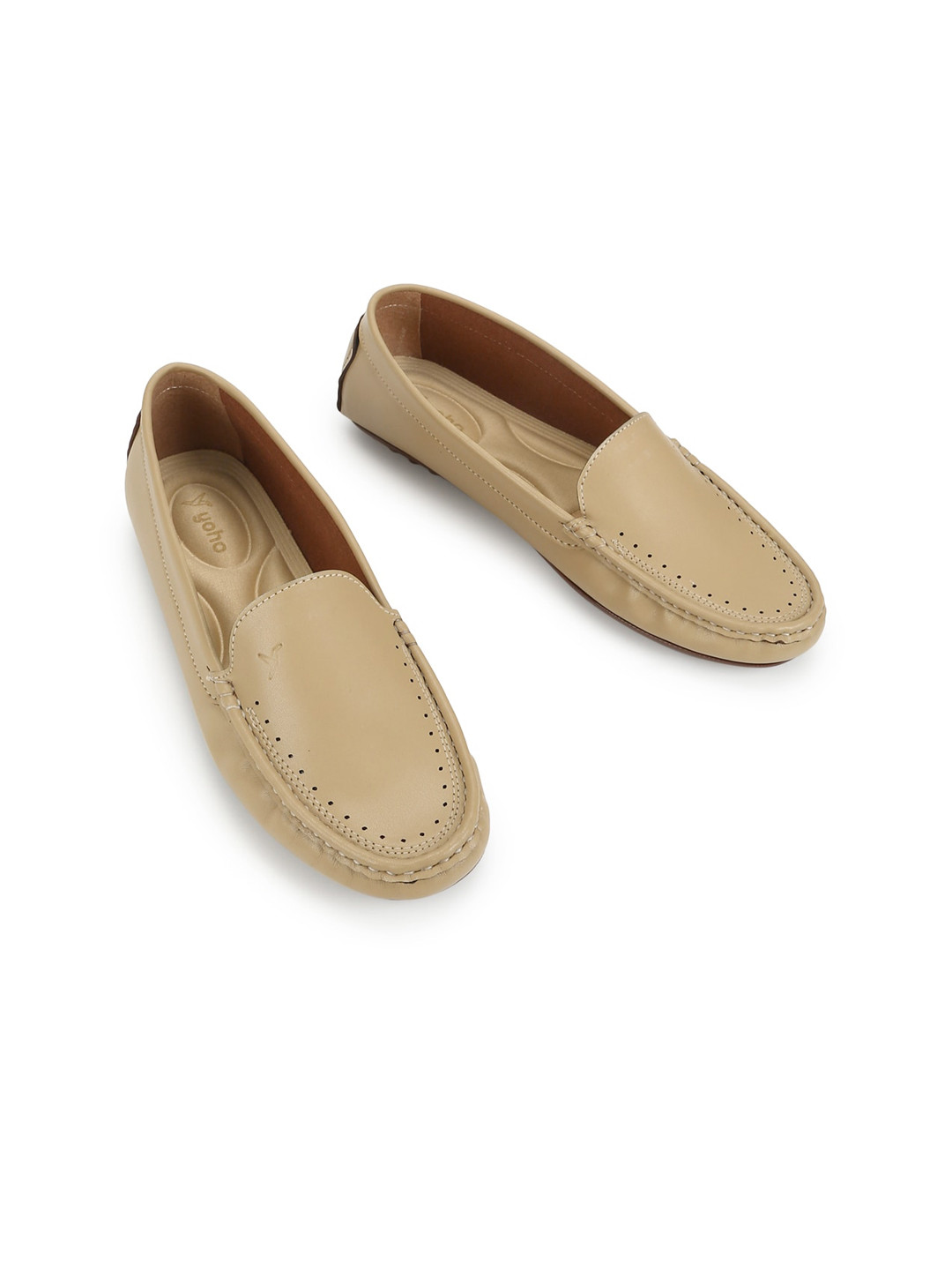 

yoho Women Round Toe Comfort Insole Loafers, Beige