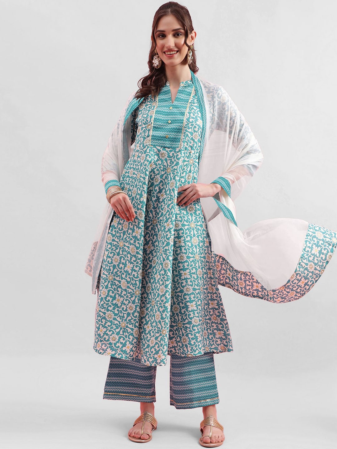 

KALINI Floral Printed Kurta & Palazzos With Dupatta, Green