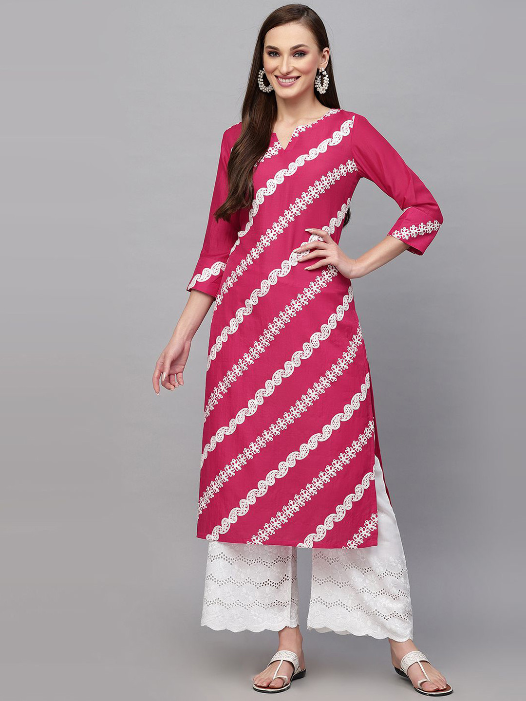 

KALINI Floral Embroidered Straight Kurta, Pink