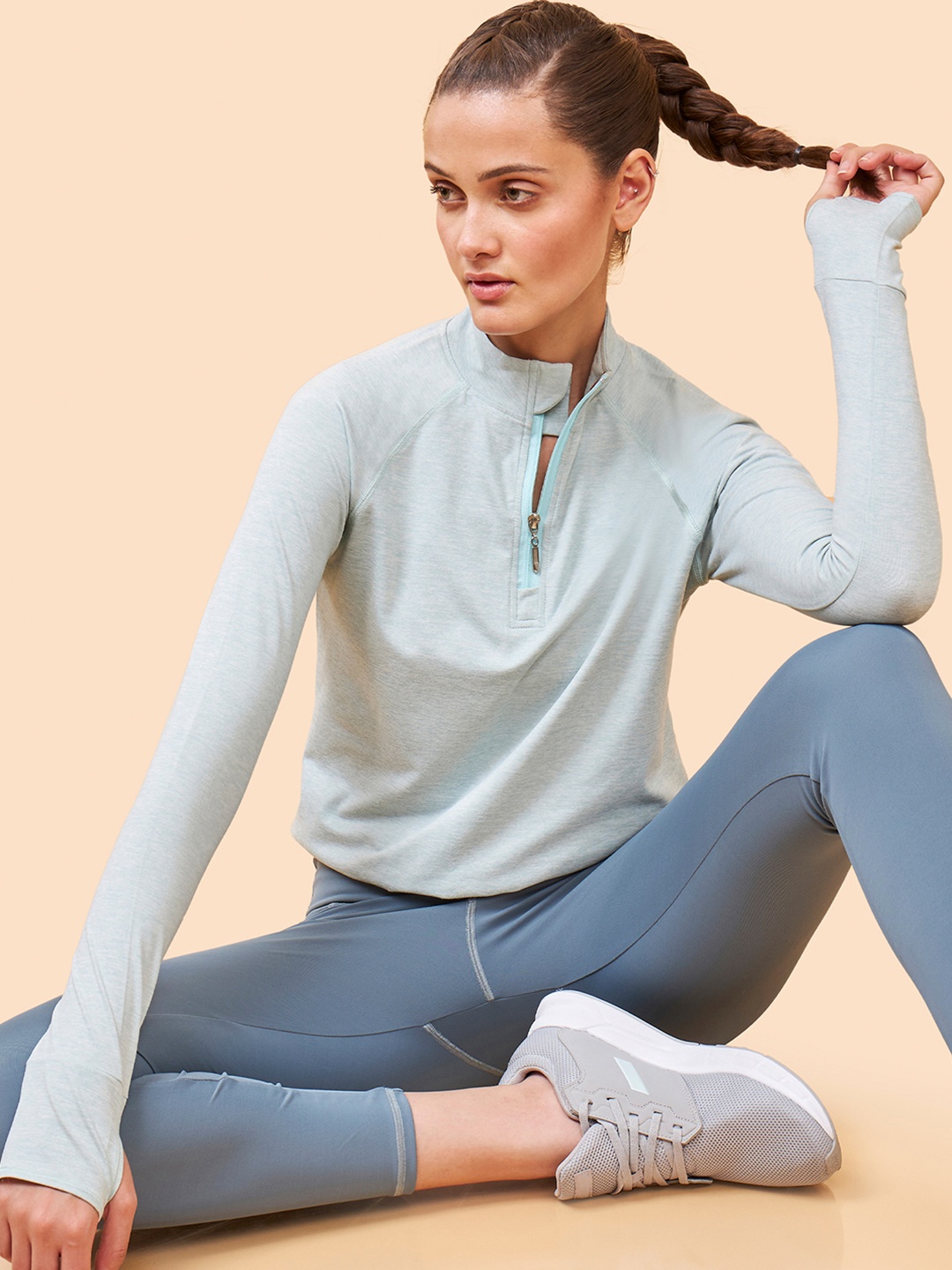 

Enamor High Neck Raglan Sleeves Slim Fit T-shirt, Blue