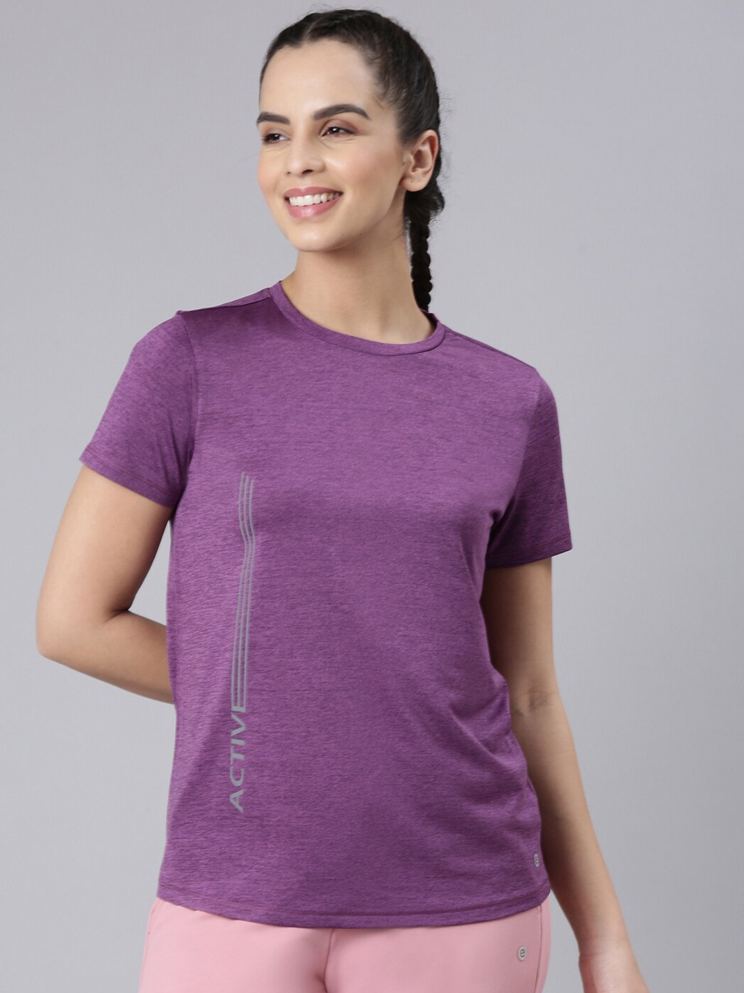 

Enamor Relaxed Fit Round Neck Antimicrobial Casual T-shirt, Purple