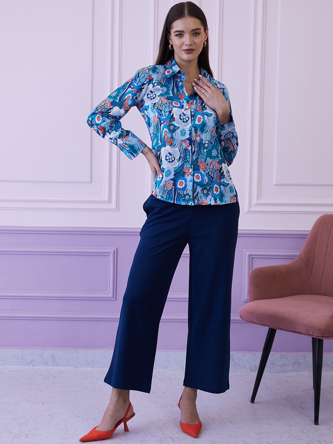 

Athena Blue Printed Shirt With Trousers