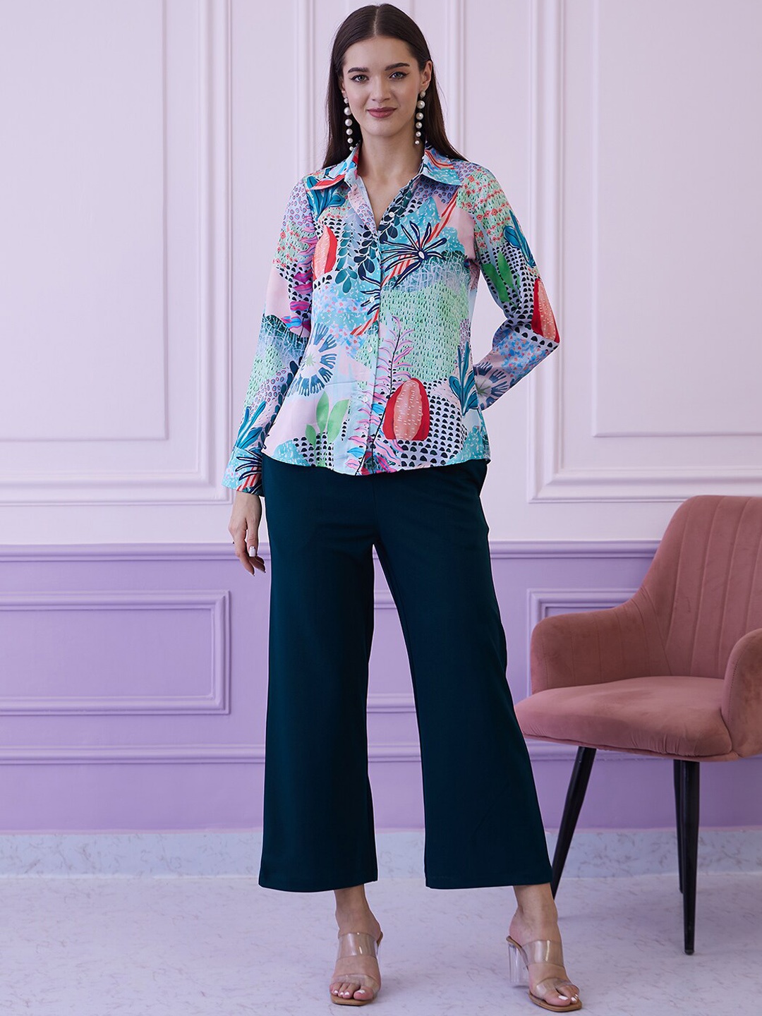 

Athena Green Printed Shirt With Trousers