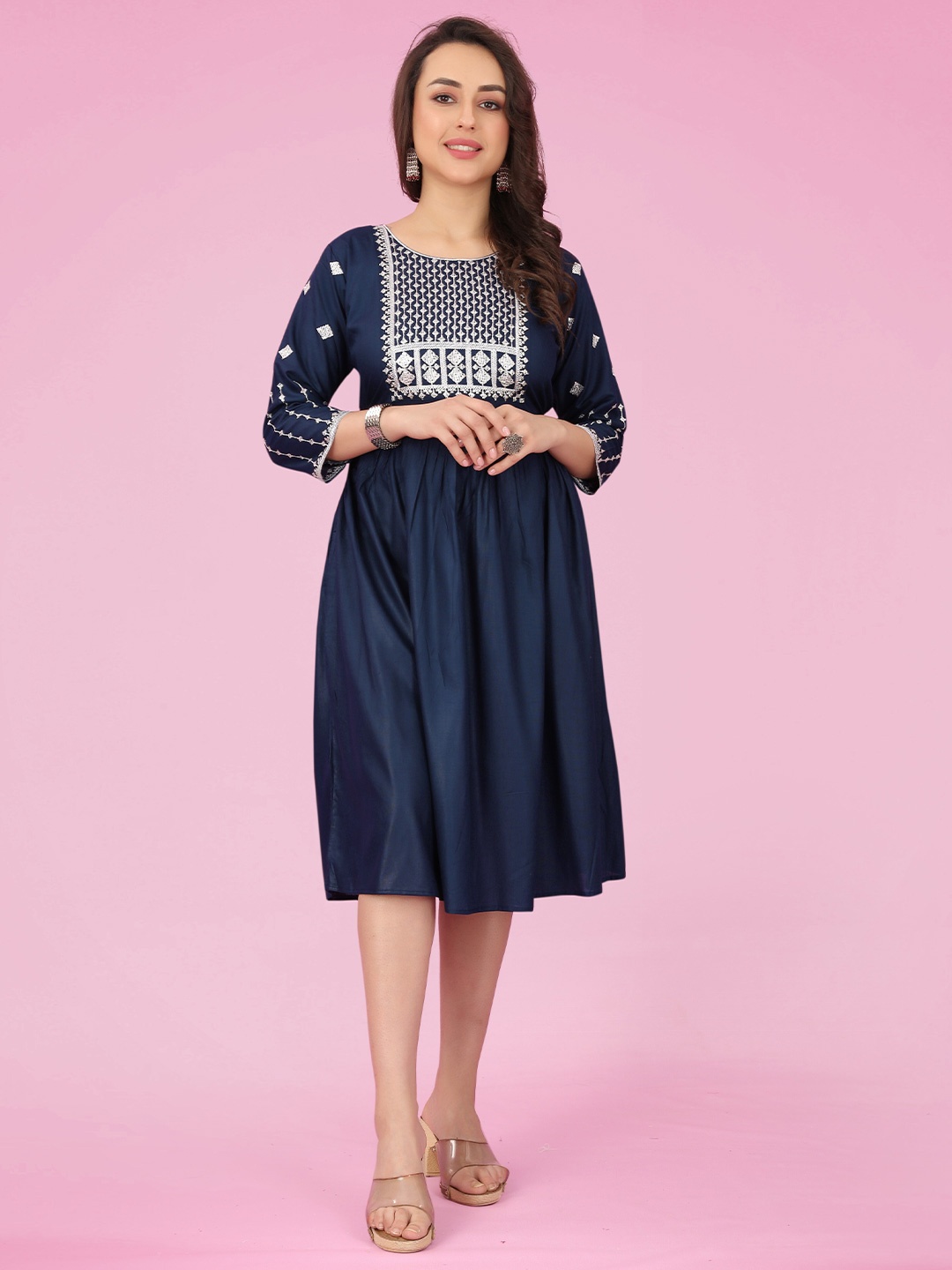 

Ijya Sequined Detail Fit & Flare Ethnic Midi Dress, Blue