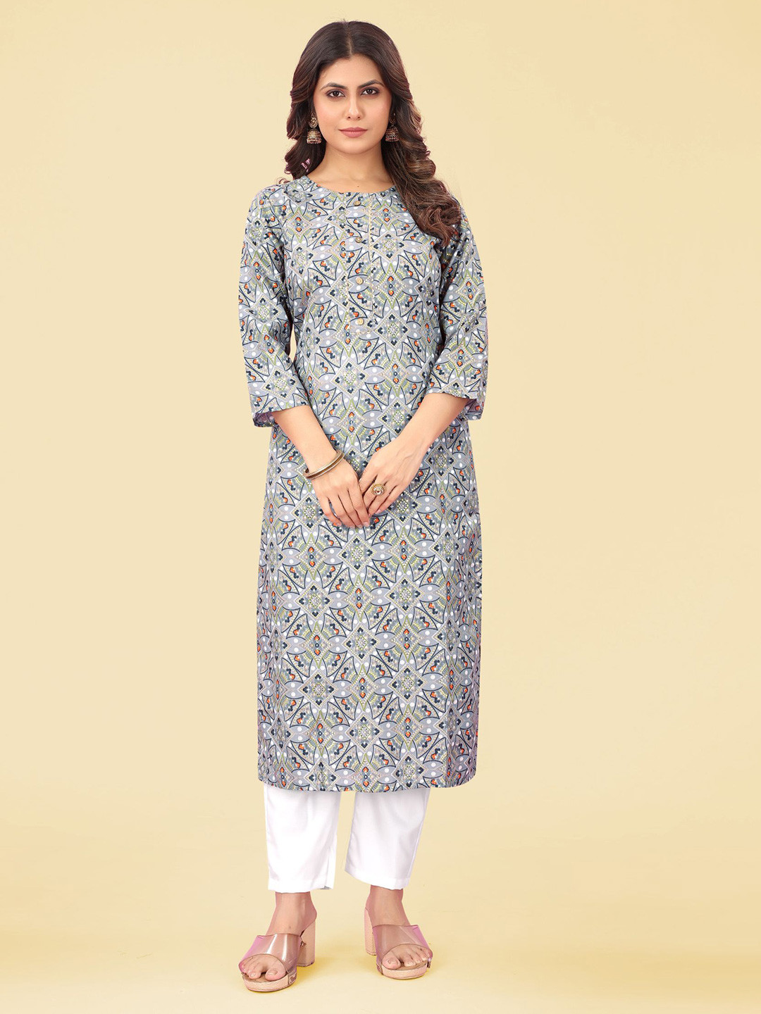 

Ijya Printed Straight Kurta, Grey
