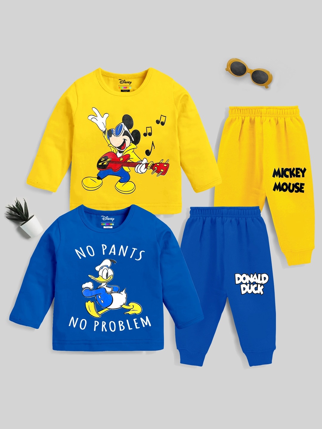 

KUCHIPOO Pack Of 2 Kids Mickey Mouse & Donald Duck Printed Clothing Set, Blue