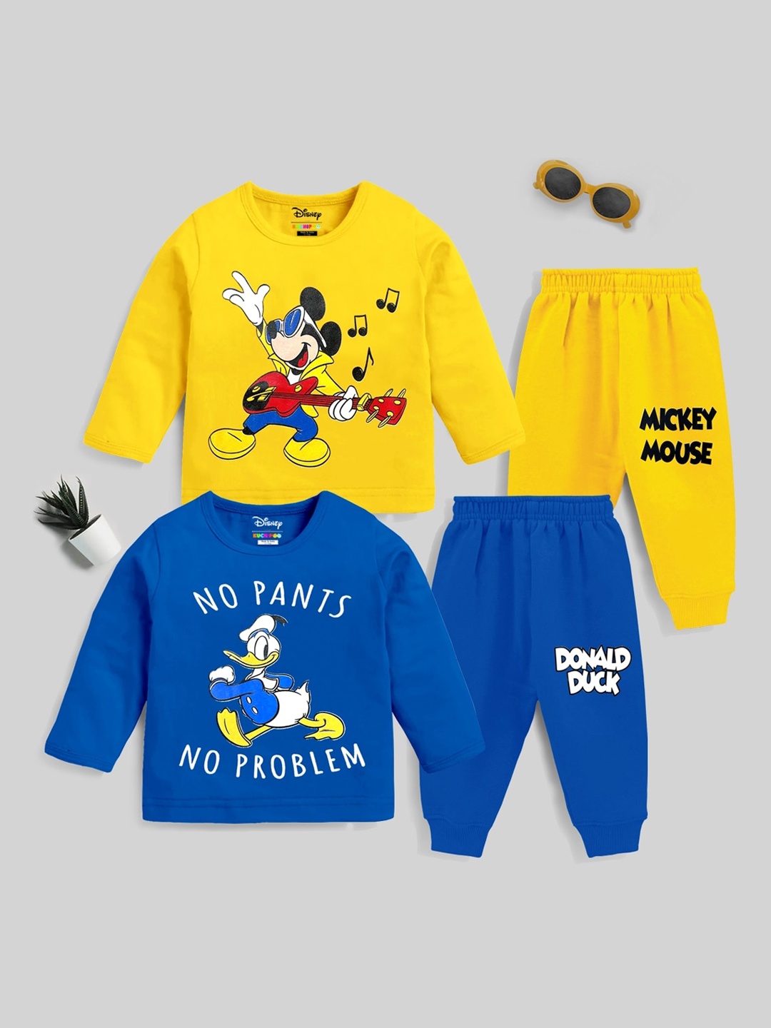 

KUCHIPOO Pack Of 2 Kids Mickey Mouse & Donald Duck Printed Clothing Set, Blue