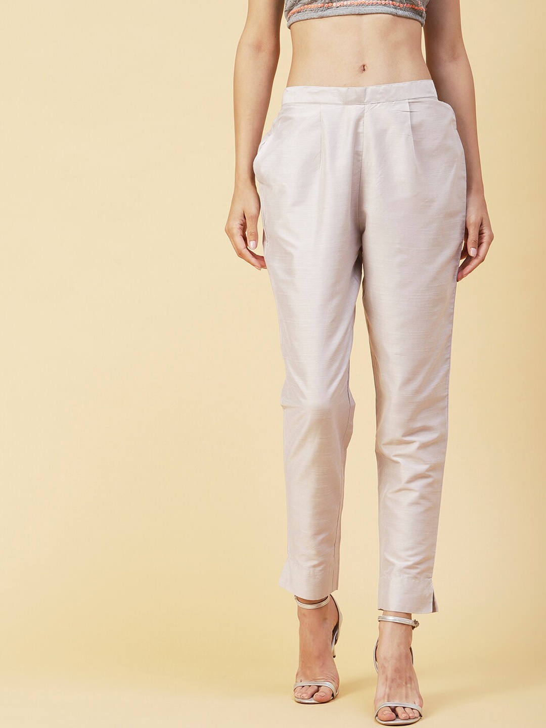 

FASHOR Women Grey Comfort Mid-Rise Easy Wash Trousers