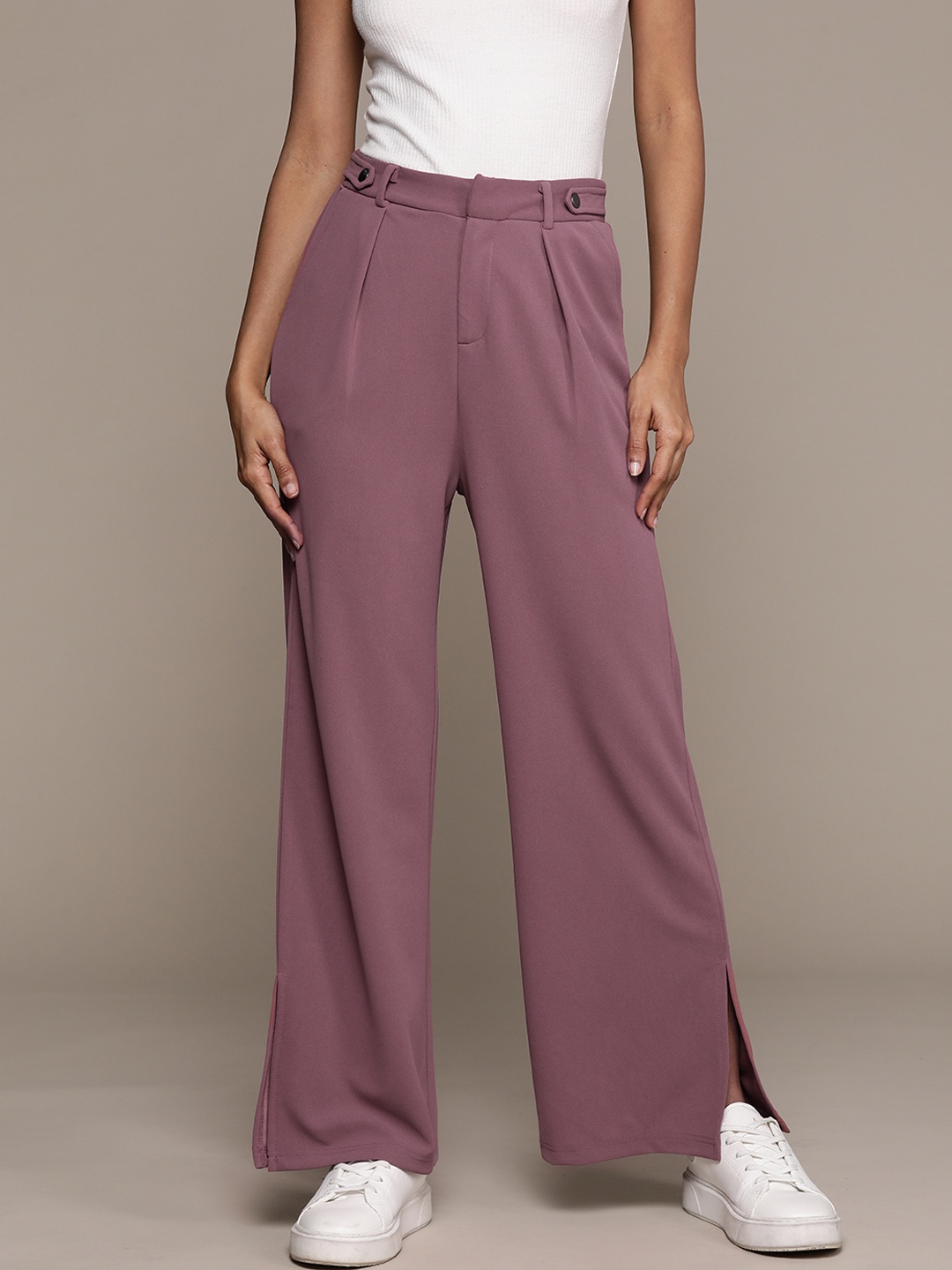 

The Roadster Lifestyle Co. Women High-Rise Trousers, Mauve