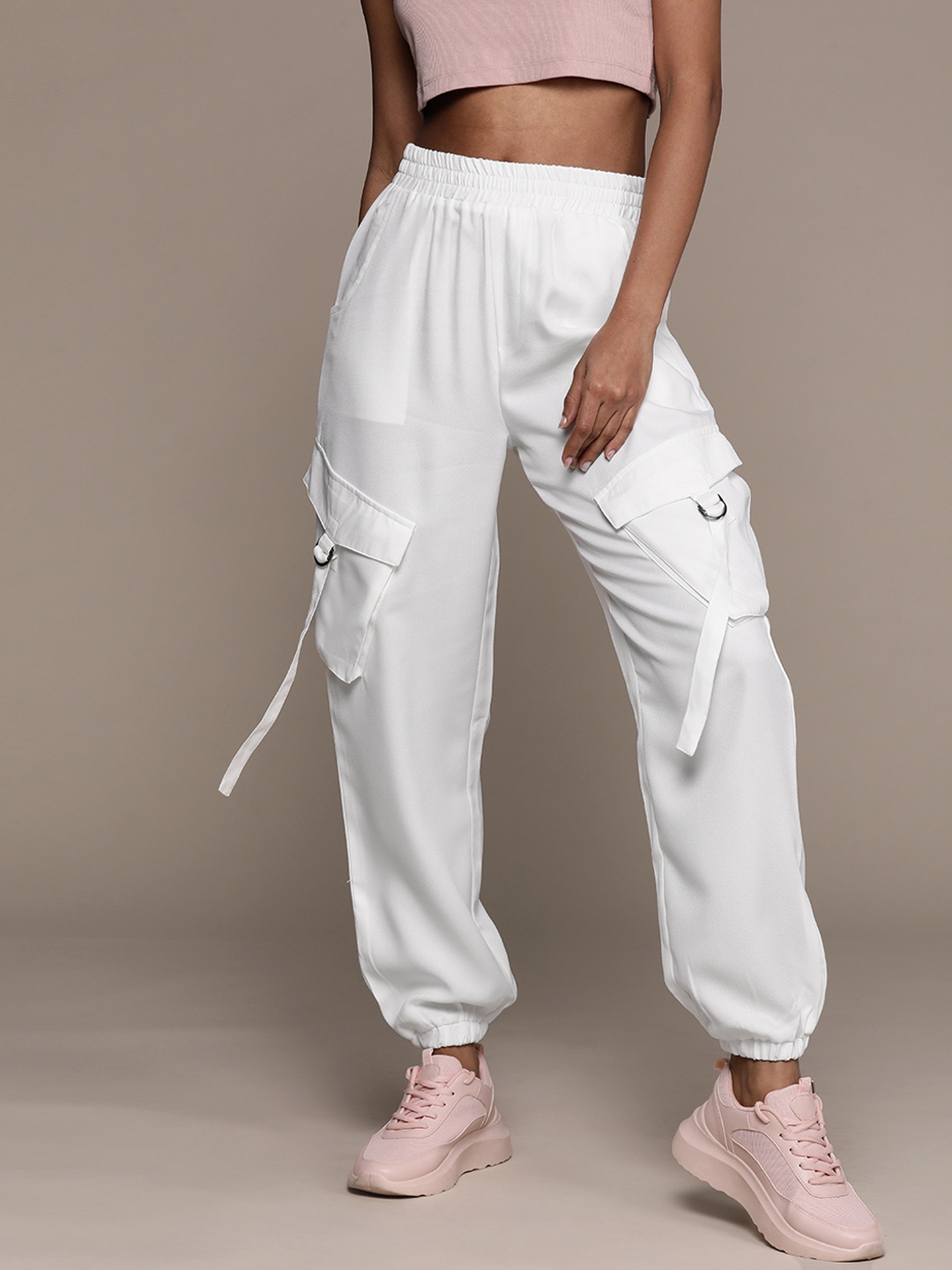 

The Roadster Lifestyle Co. Women High-Rise Cargo Joggers, White