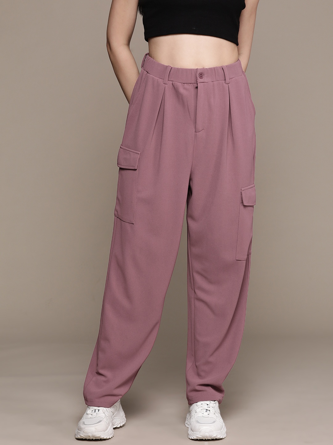 

The Roadster Lifestyle Co. Women High-Rise Cargo-Style Korean Pants, Mauve