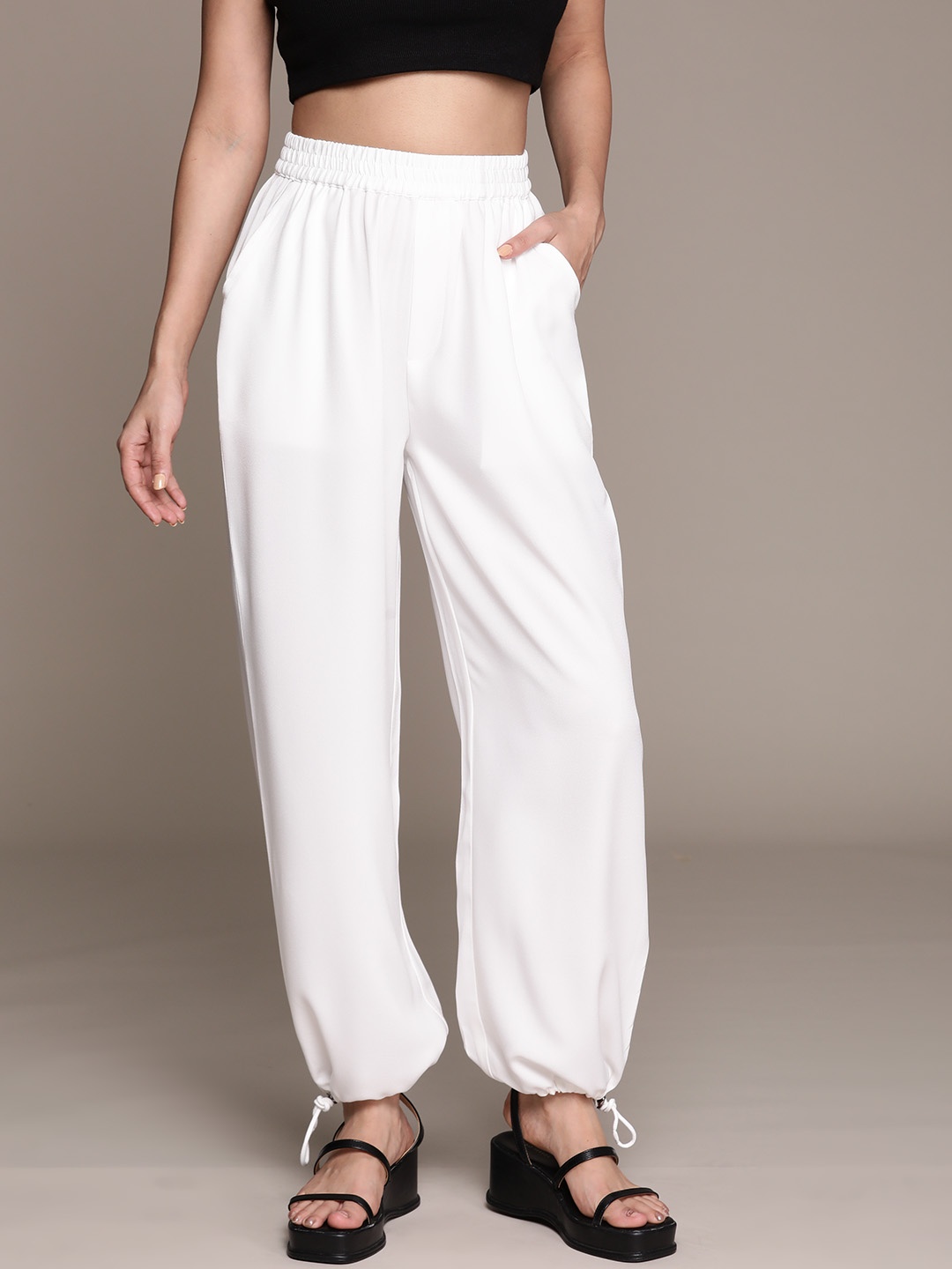 

The Roadster Lifestyle Co. Women High-Rise Pleated Joggers, White