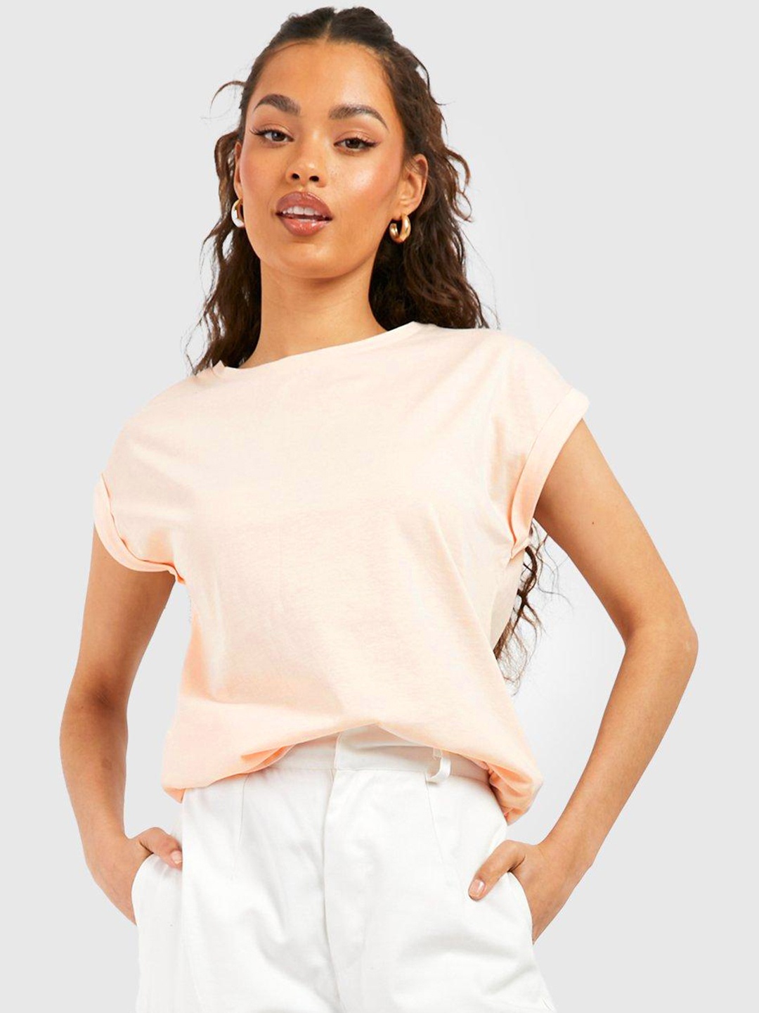 

Boohoo Extended Sleeves Pure Cotton T-shirt, Pink