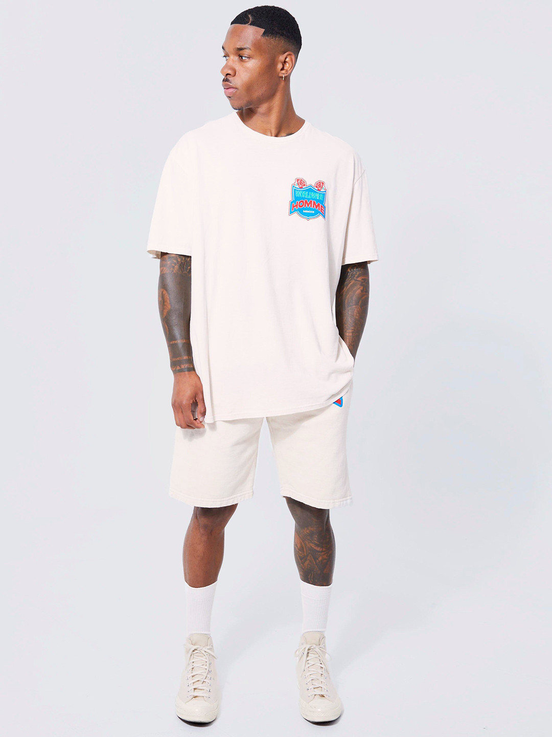 

boohooMAN Printed Oversized Co-Ords Set, White