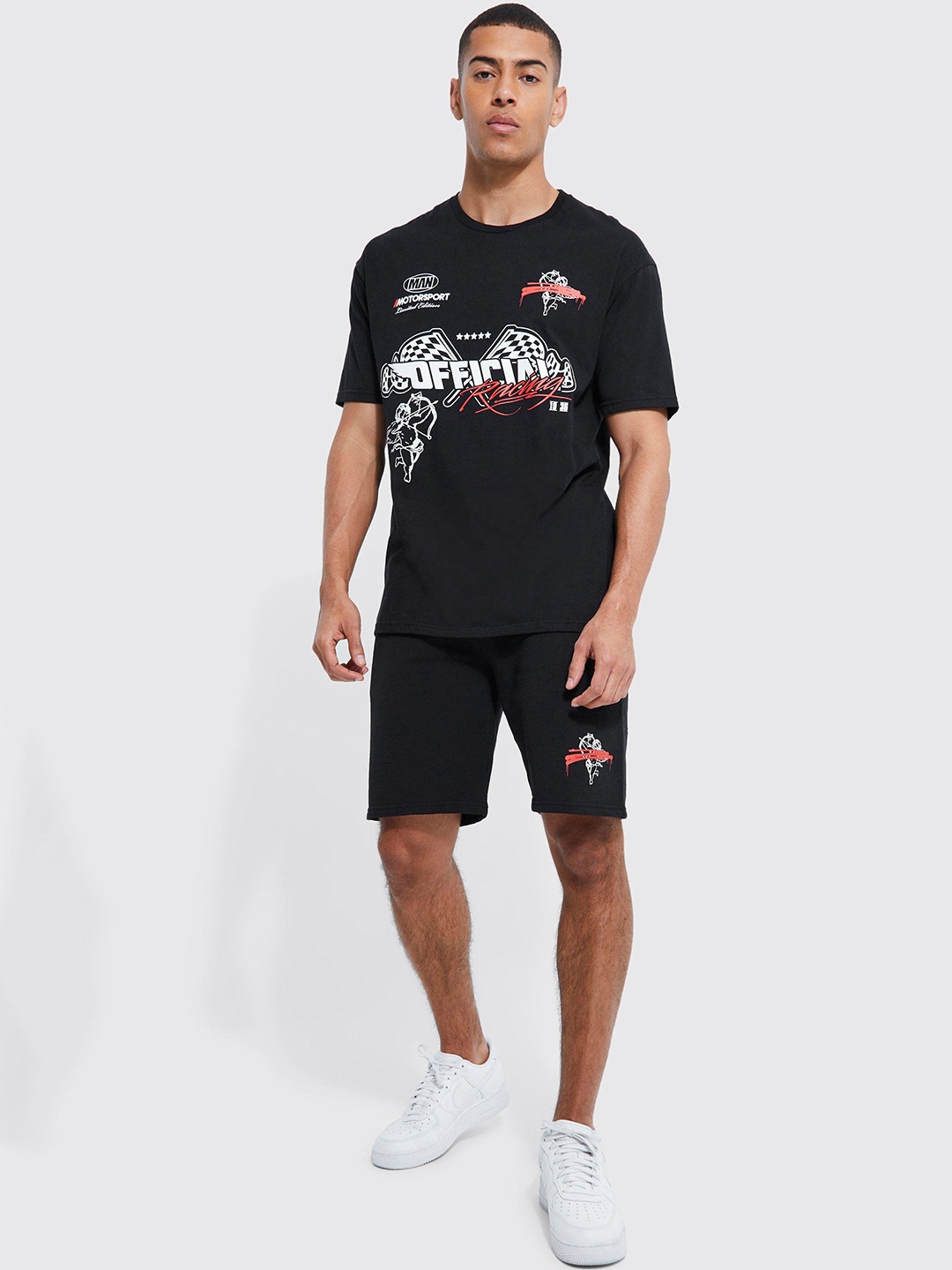 

boohooMAN Oversized Cotton Printed Co-Ords, Black