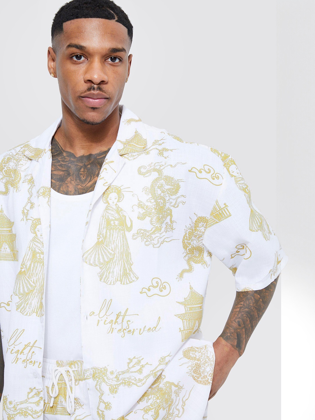 

boohooMAN Oversized Printed Cotton Co-Ords, White