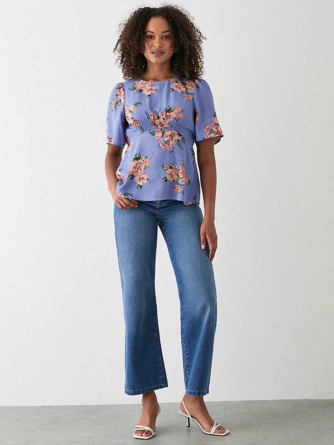 

DOROTHY PERKINS Floral Print Cinched Waist Top, Blue