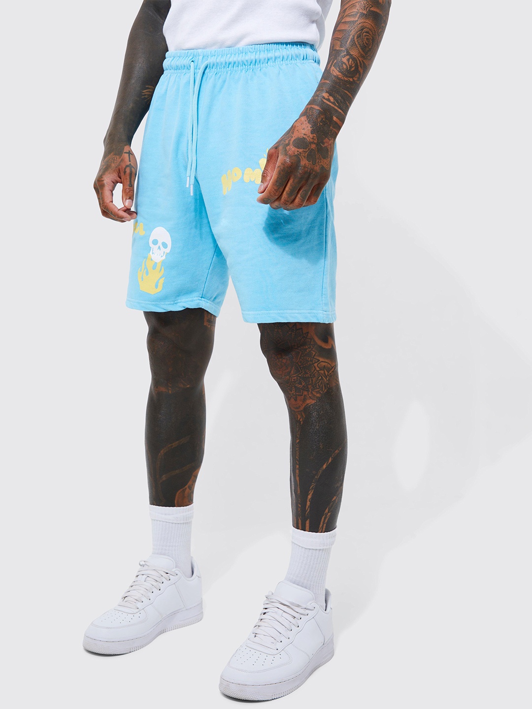 

boohooMAN Printed Jersey Shorts, Blue