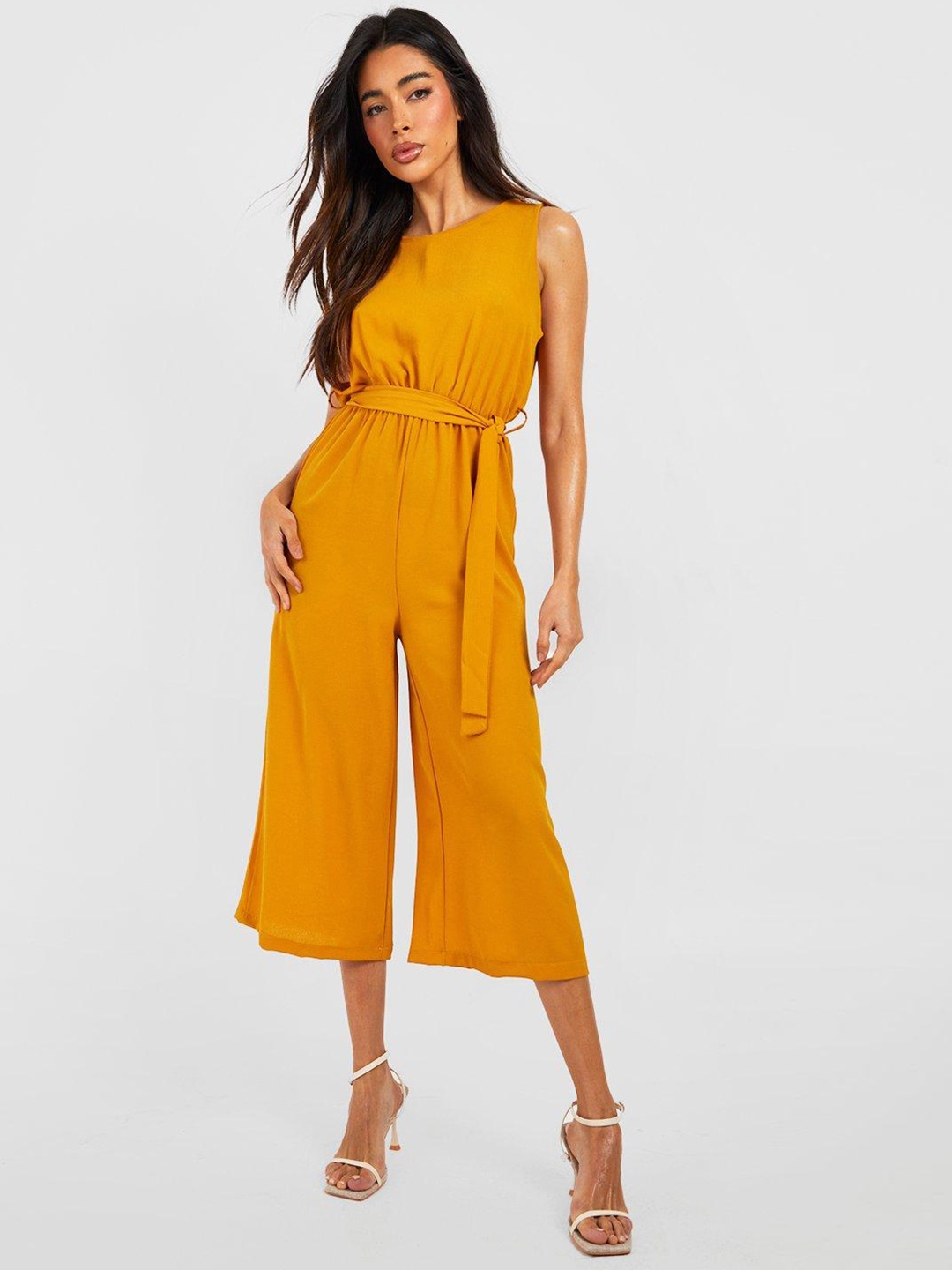 

Boohoo Belted Culotte Jumpsuit, Mustard