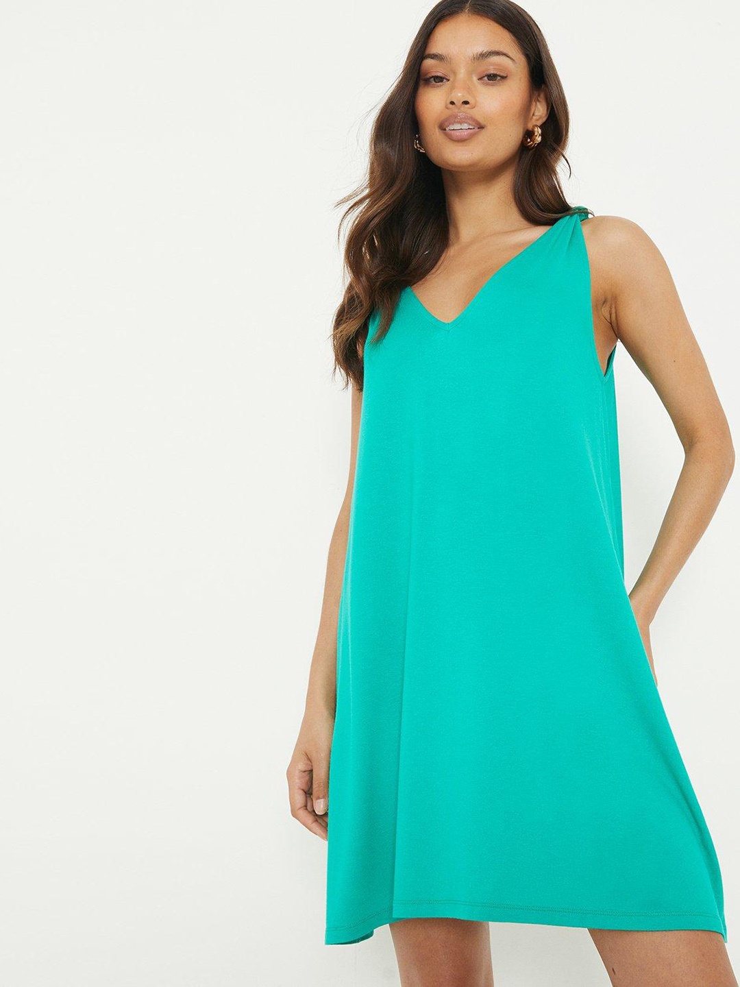 

DOROTHY PERKINS Petite Knotted Shoulder A-Line Mini Dress, Green