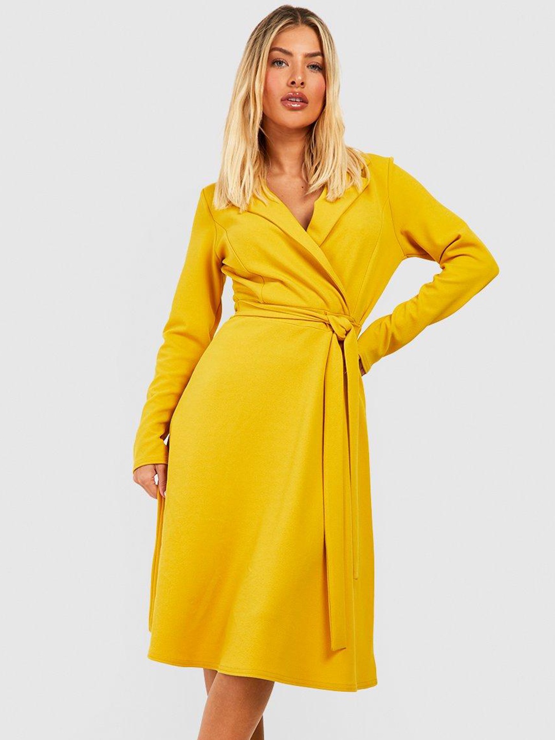 

Boohoo Belted Midi Blazer Dress, Mustard