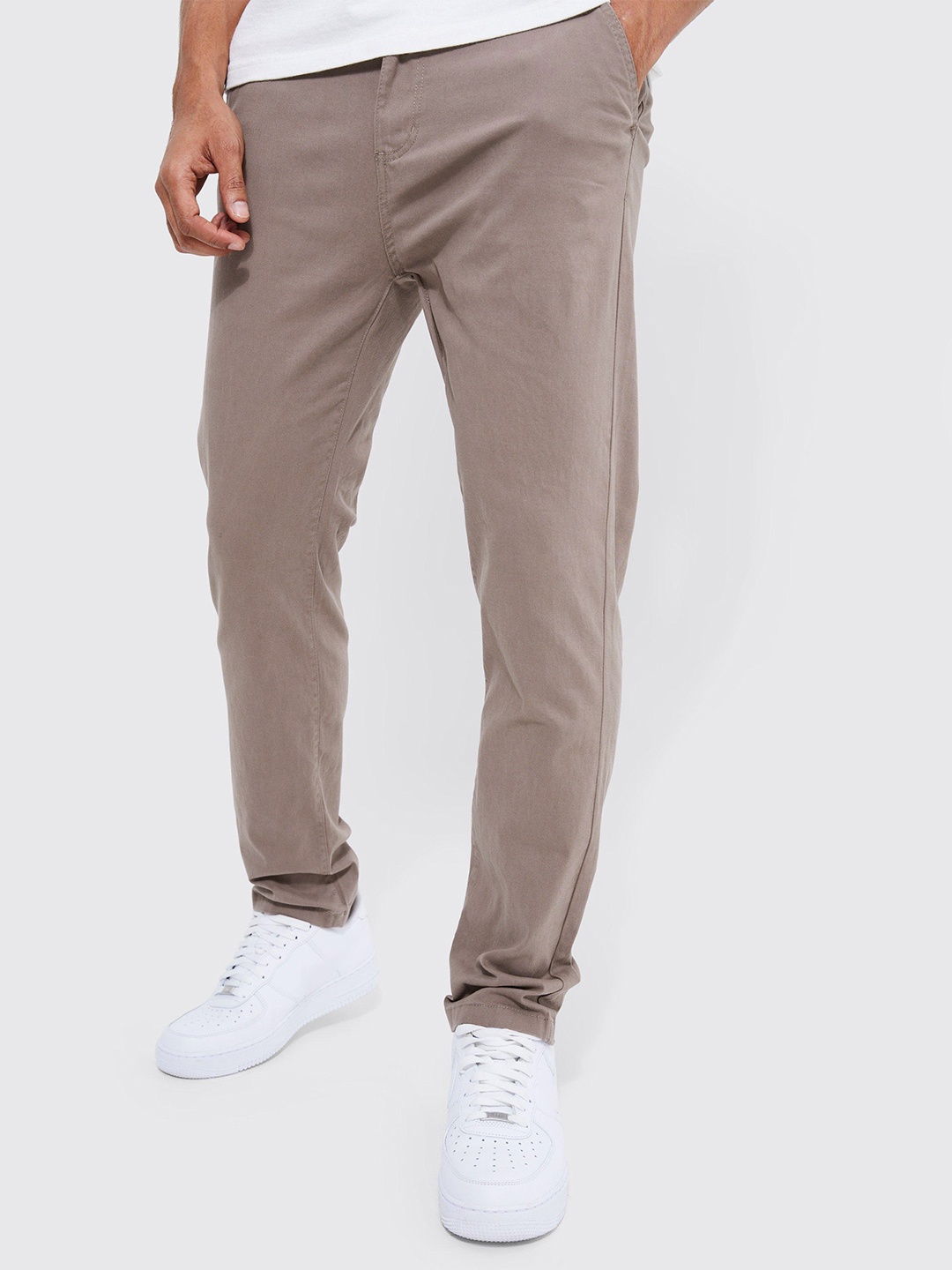 

boohooMAN Stretchable Slim Fit Chinos Trousers, Brown