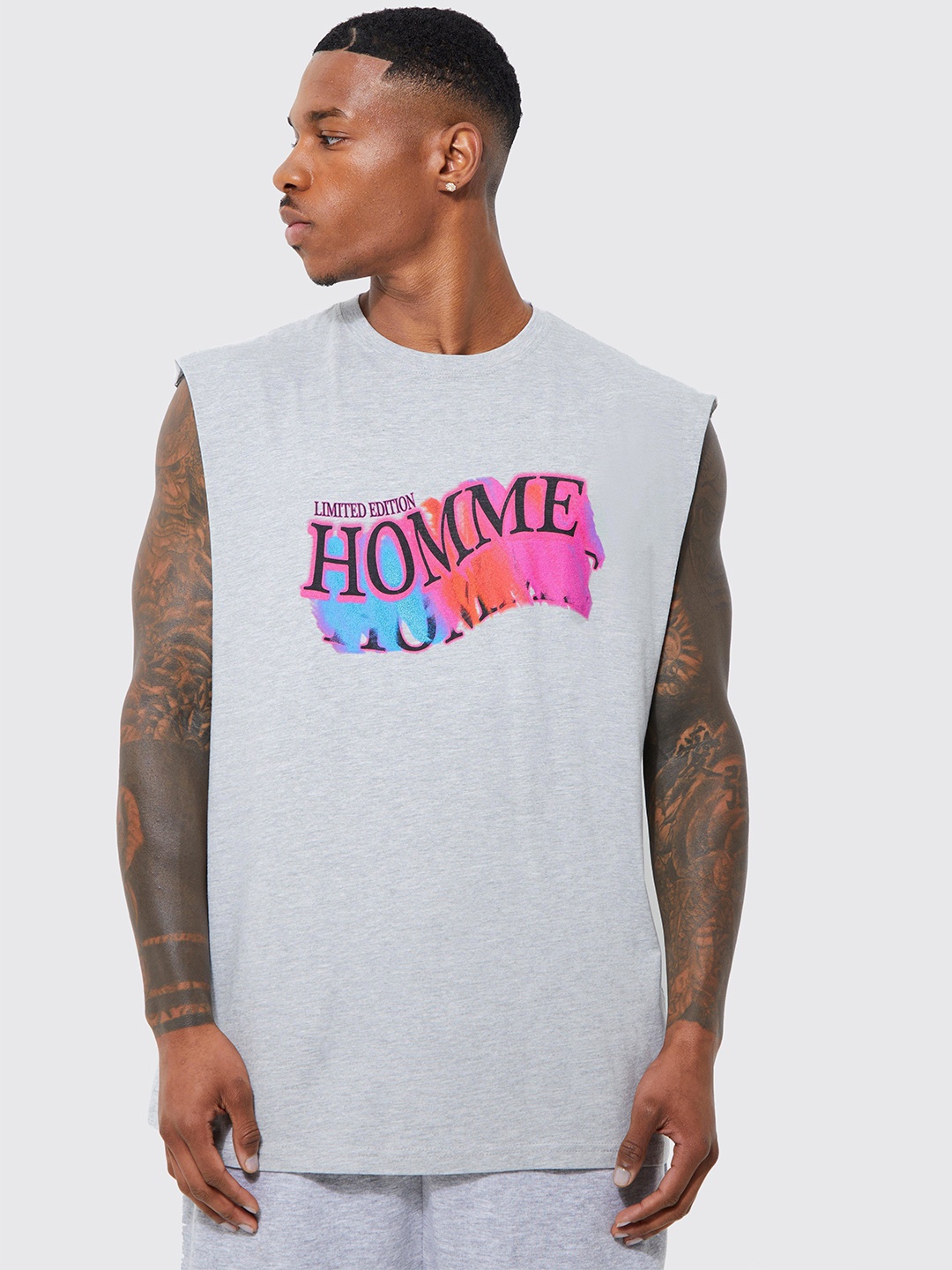 

boohooMAN Typography Print Oversized T-shirt, Grey