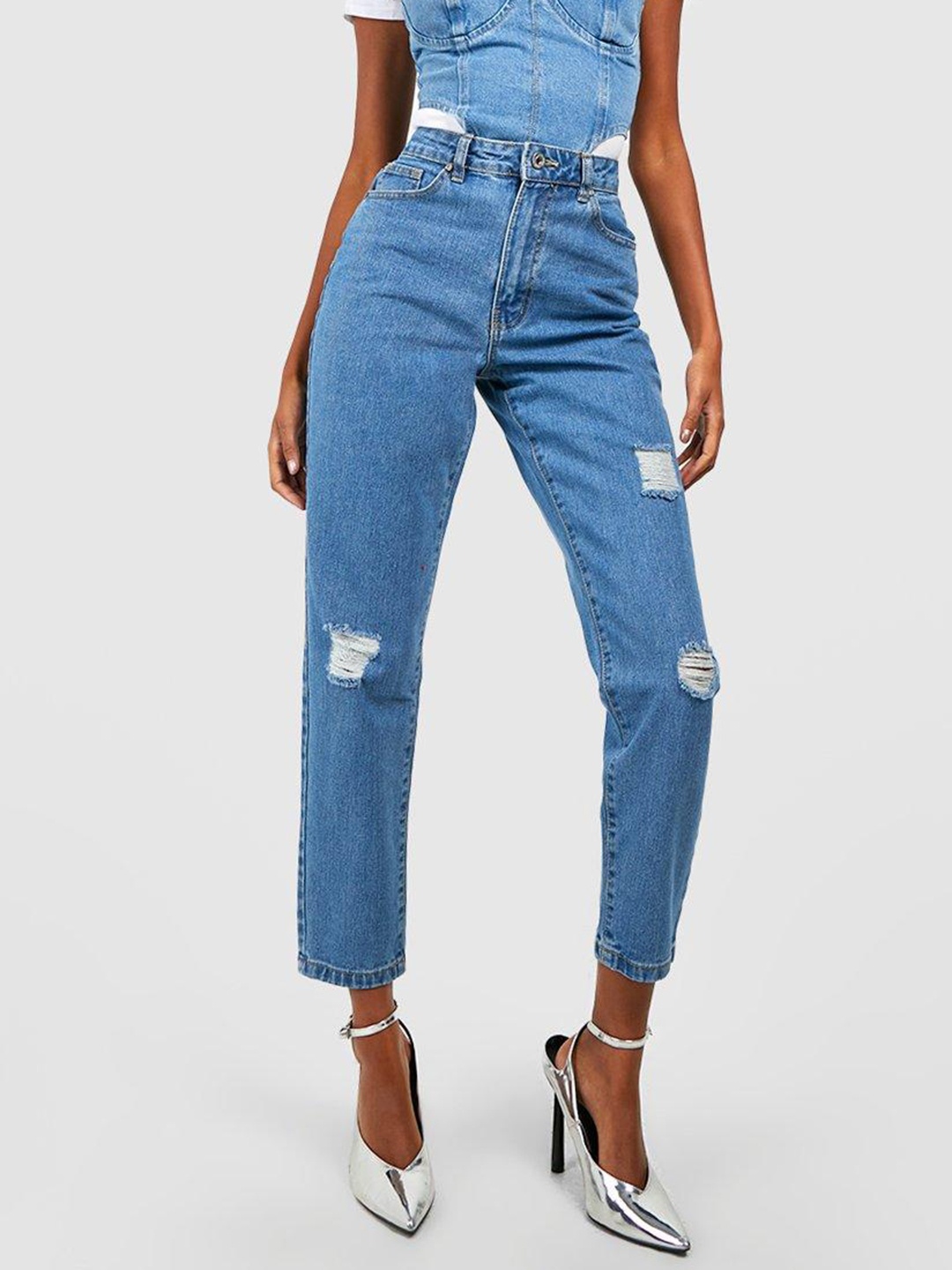 

Boohoo Women Blue High-Rise Mildly Distressed Jeans