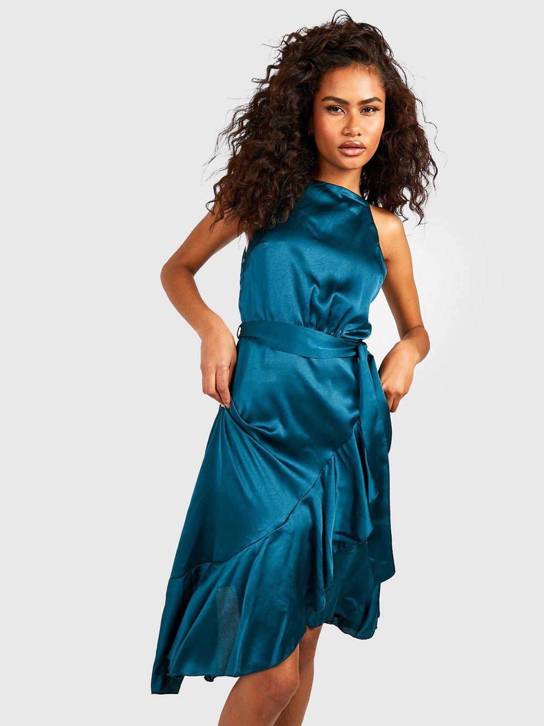 

Boohoo Wrap Design A-Line Midi Dress, Teal