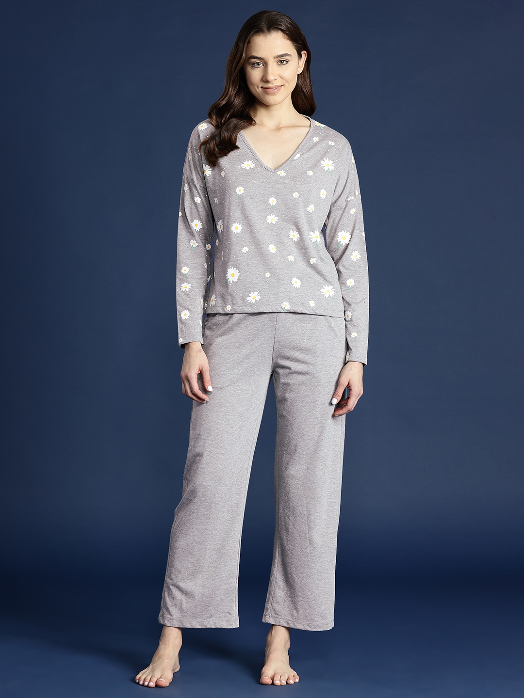 

Mast & Harbour Women Printed Pyjama Set, Grey