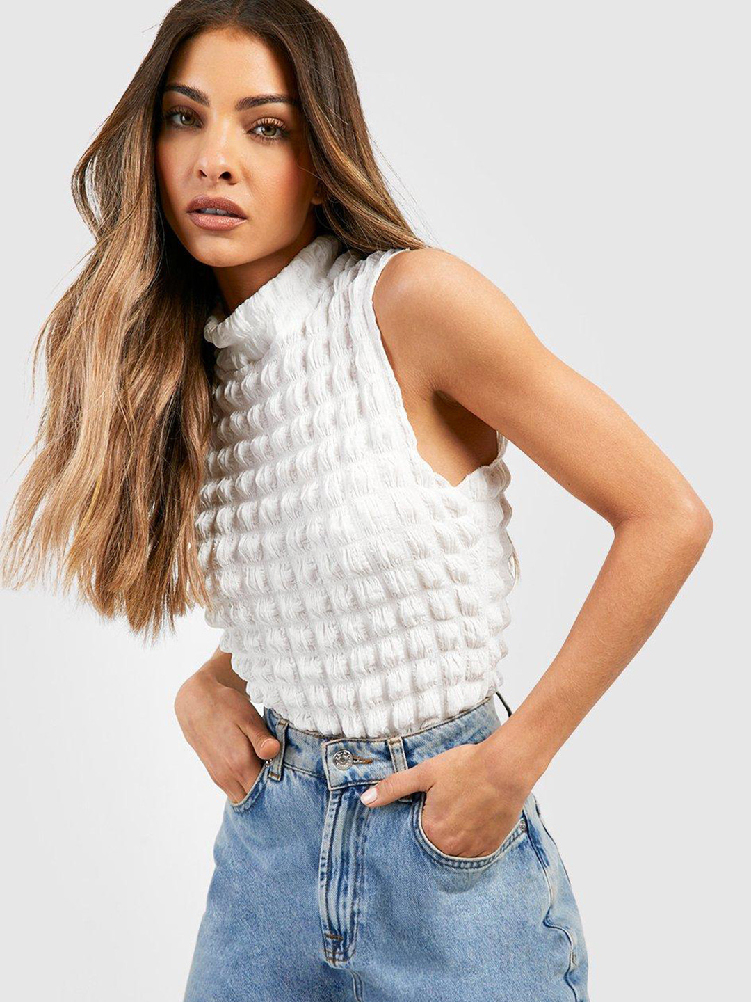 

Boohoo Self Designed Sleeveless Top, White