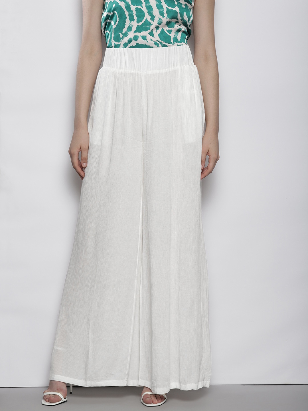 

MISSPAP Women Crinkle High Waist Wide Leg Palazzos, White