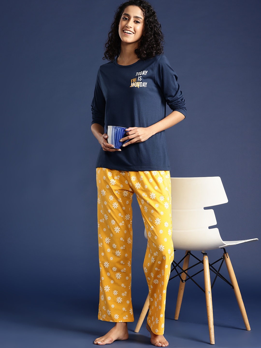 

Mast & Harbour Women Floral Print Pyjama Set, Navy blue
