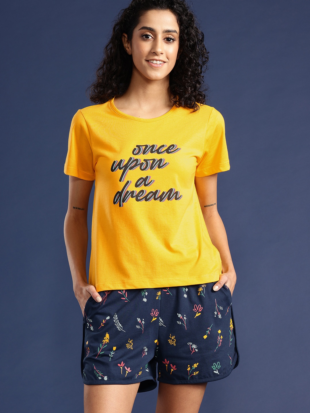 

Mast & Harbour Women Printed Short Set, Mustard