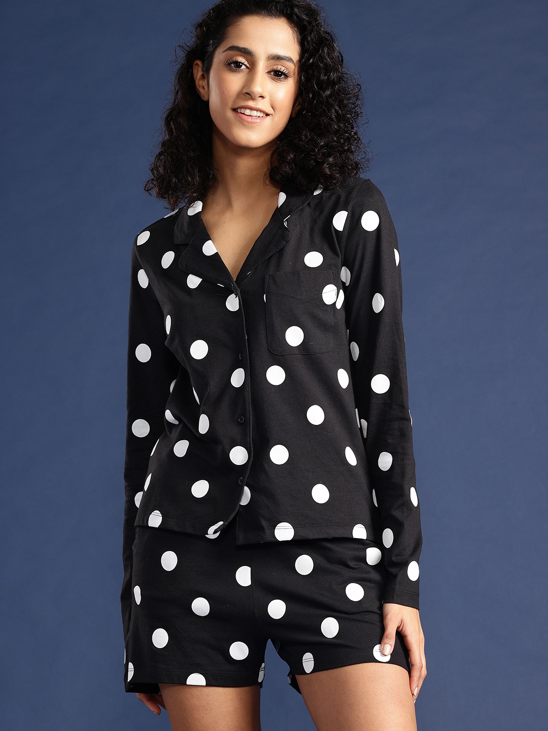 

Mast & Harbour Women Polka Dot Printed Shorts Set, Black