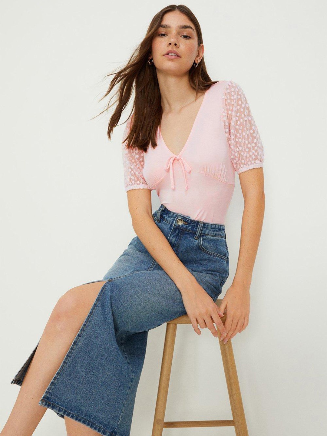 

DOROTHY PERKINS Floral Embroidered Sleeve Empire Top, Pink