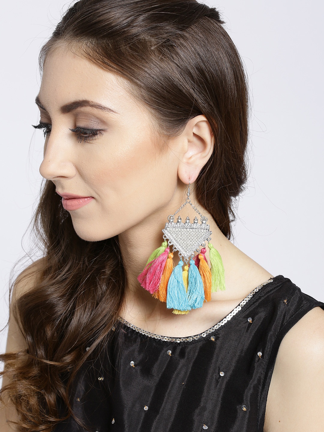 

Blueberry Multicoloured Tasselled Drop Earrings, Multi