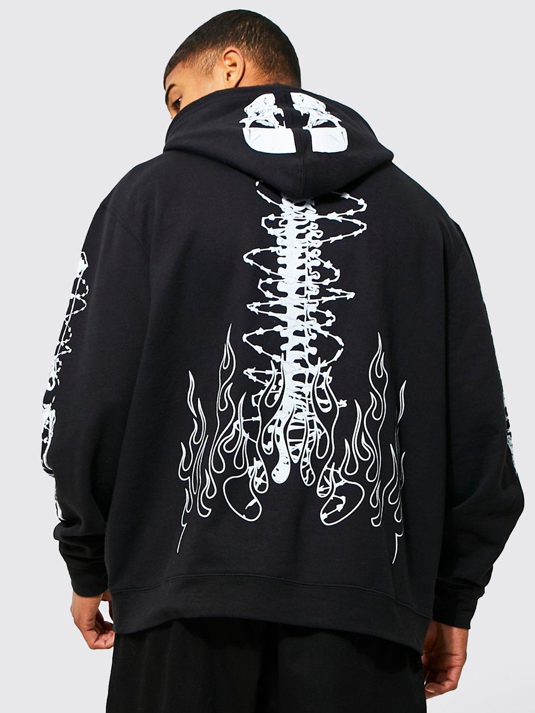 

boohooMAN Printed Oversized Hooded Sweatshirt, Black