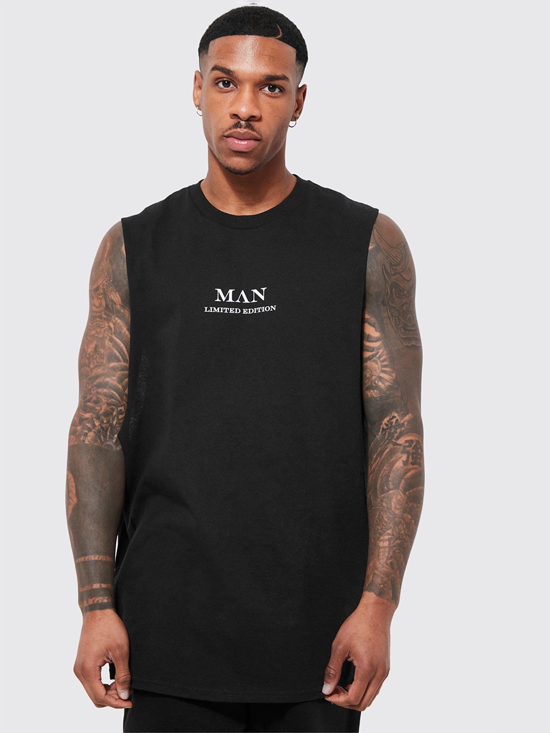 

boohooMAN Printed Pure Cotton Oversized T-shirt, Black