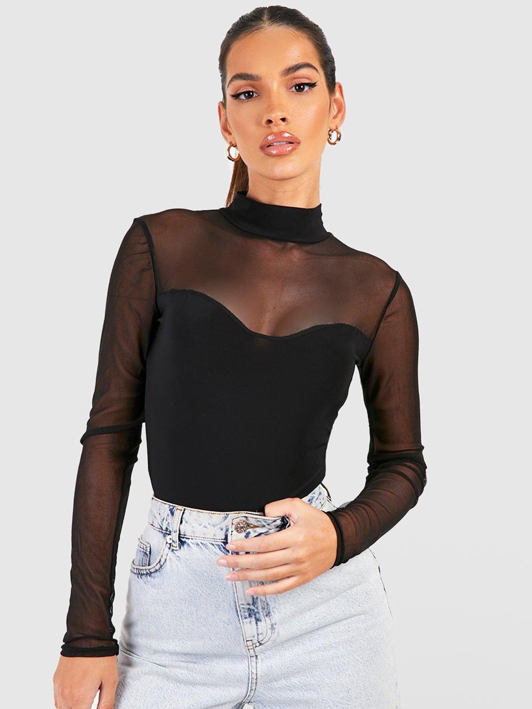 

Boohoo Mesh Detail Bodysuit, Black