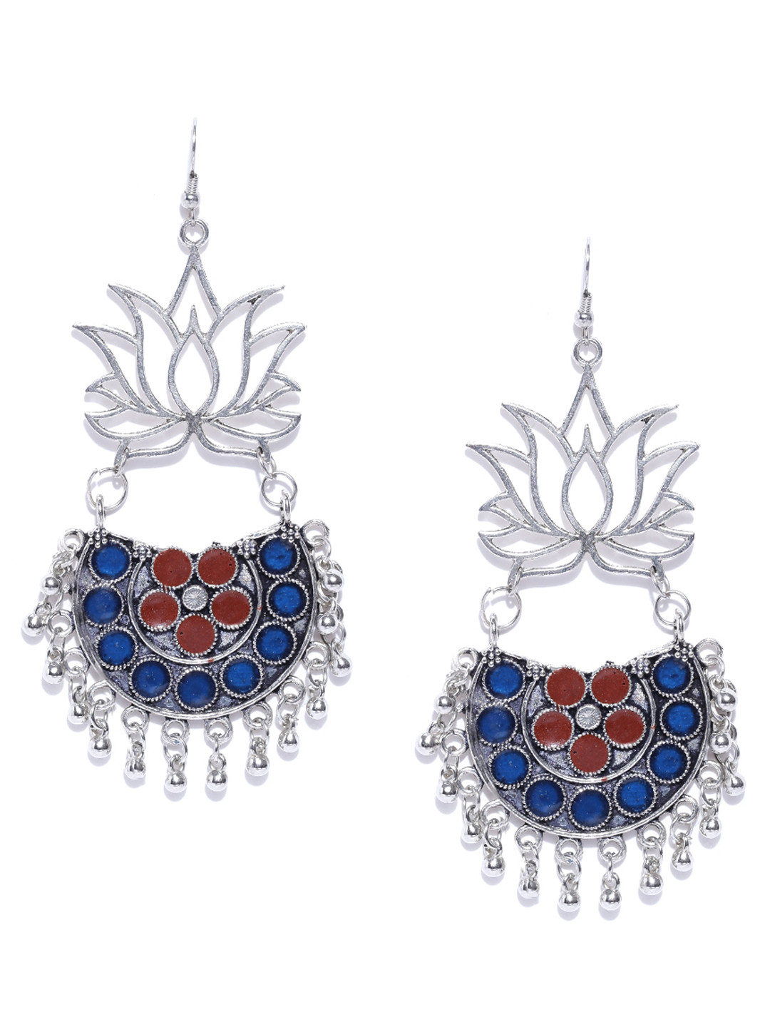 

Blueberry Oxidised Silver-Toned & Blue Enamelled Drop Earrings