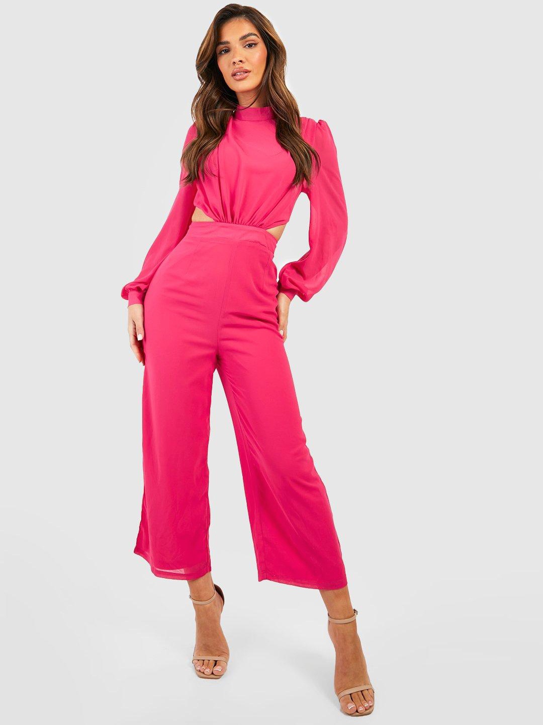 

Boohoo Chiffon Cut Out Detail Culotte Jumpsuit, Fuchsia