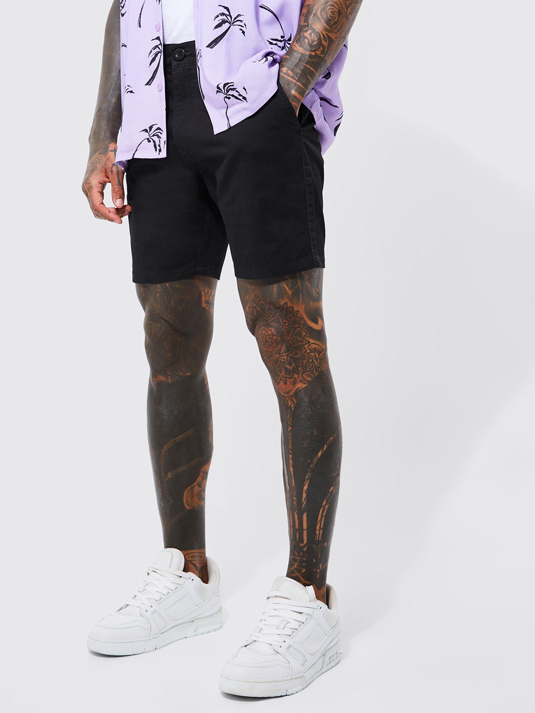 

boohooMAN Slim Fit Chino Shorts, Navy blue
