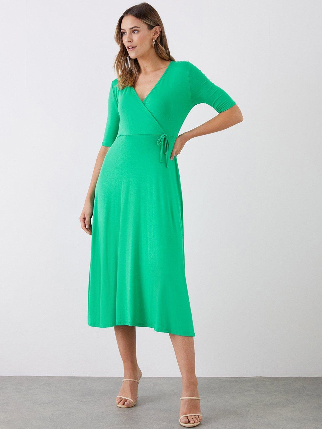 

DOROTHY PERKINS Wrap Style Tie-Ups Detail Midi Dress, Green