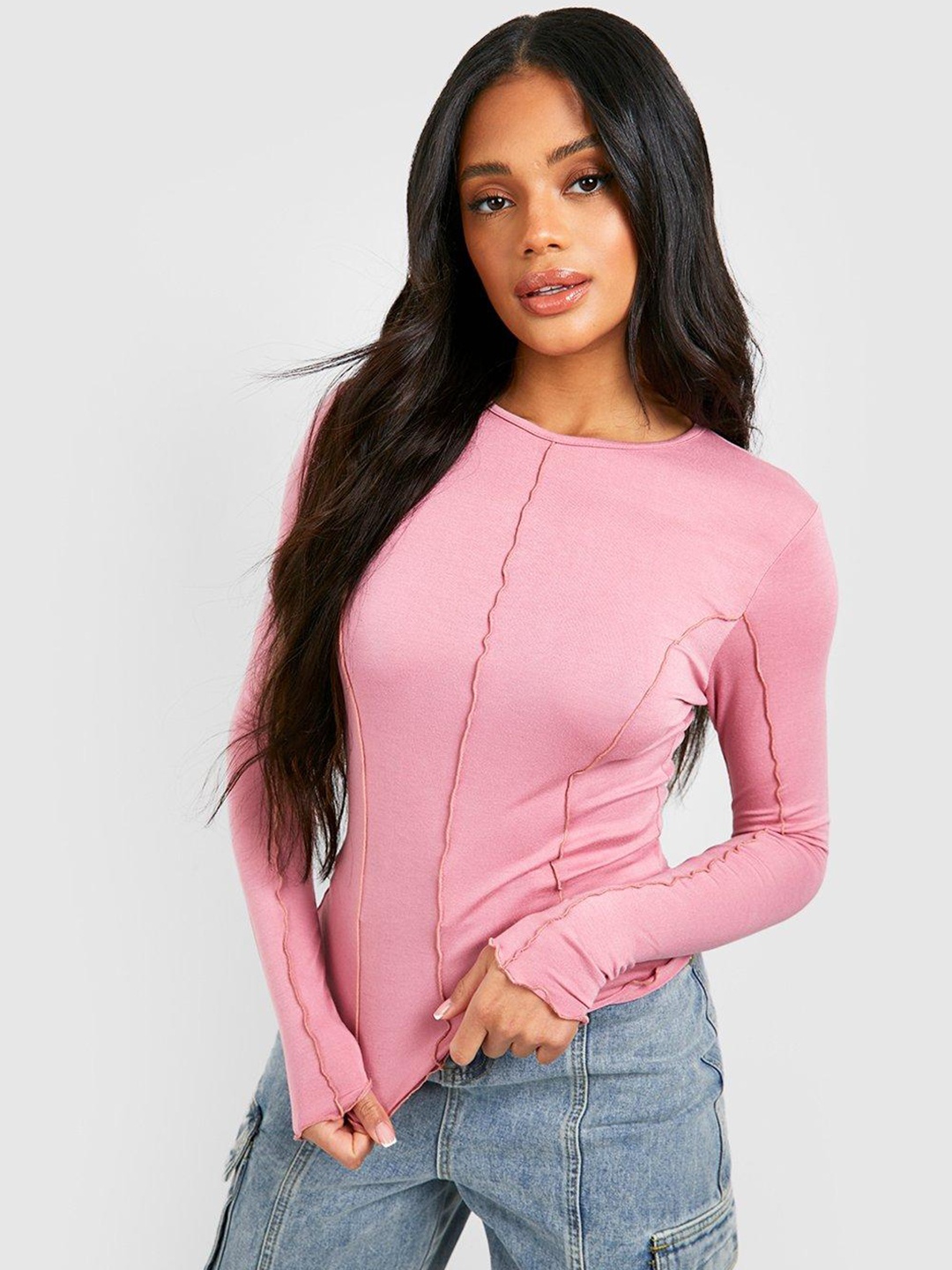 

Boohoo Seam Detail Top, Pink