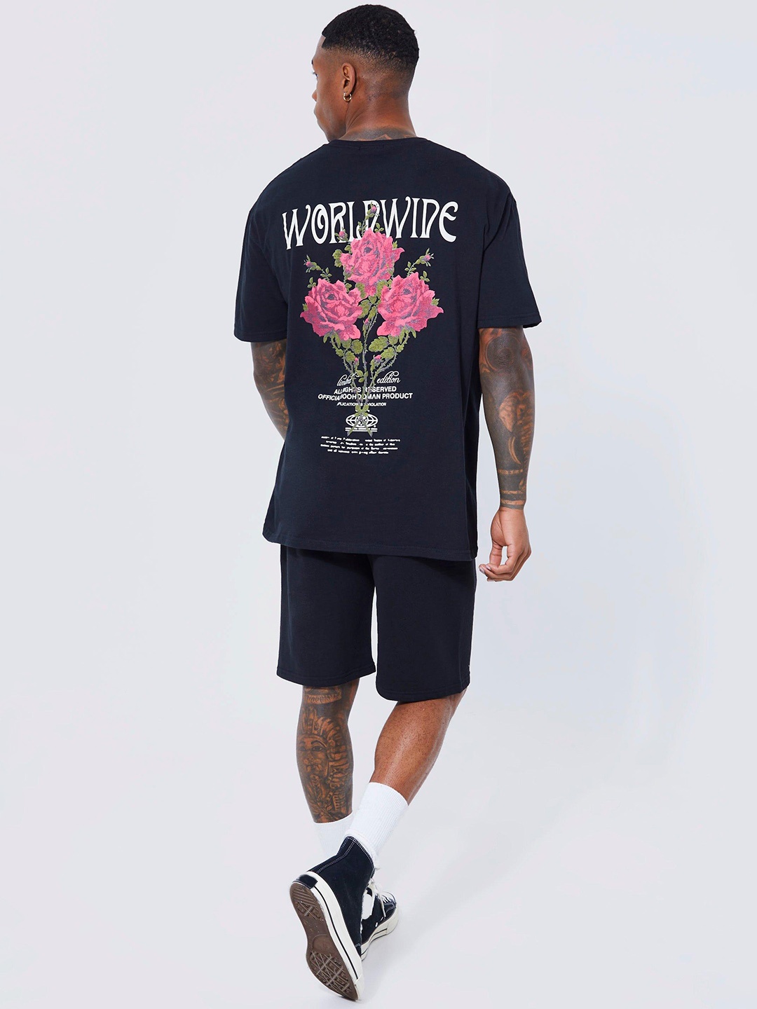 

boohooMAN Back Graphic Print Oversized Co-Ords, Black