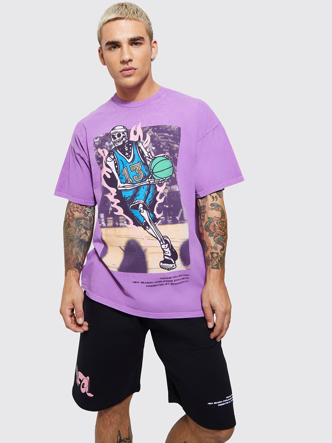 

boohooMAN Graphic Print Oversized Co-Ords, Lavender
