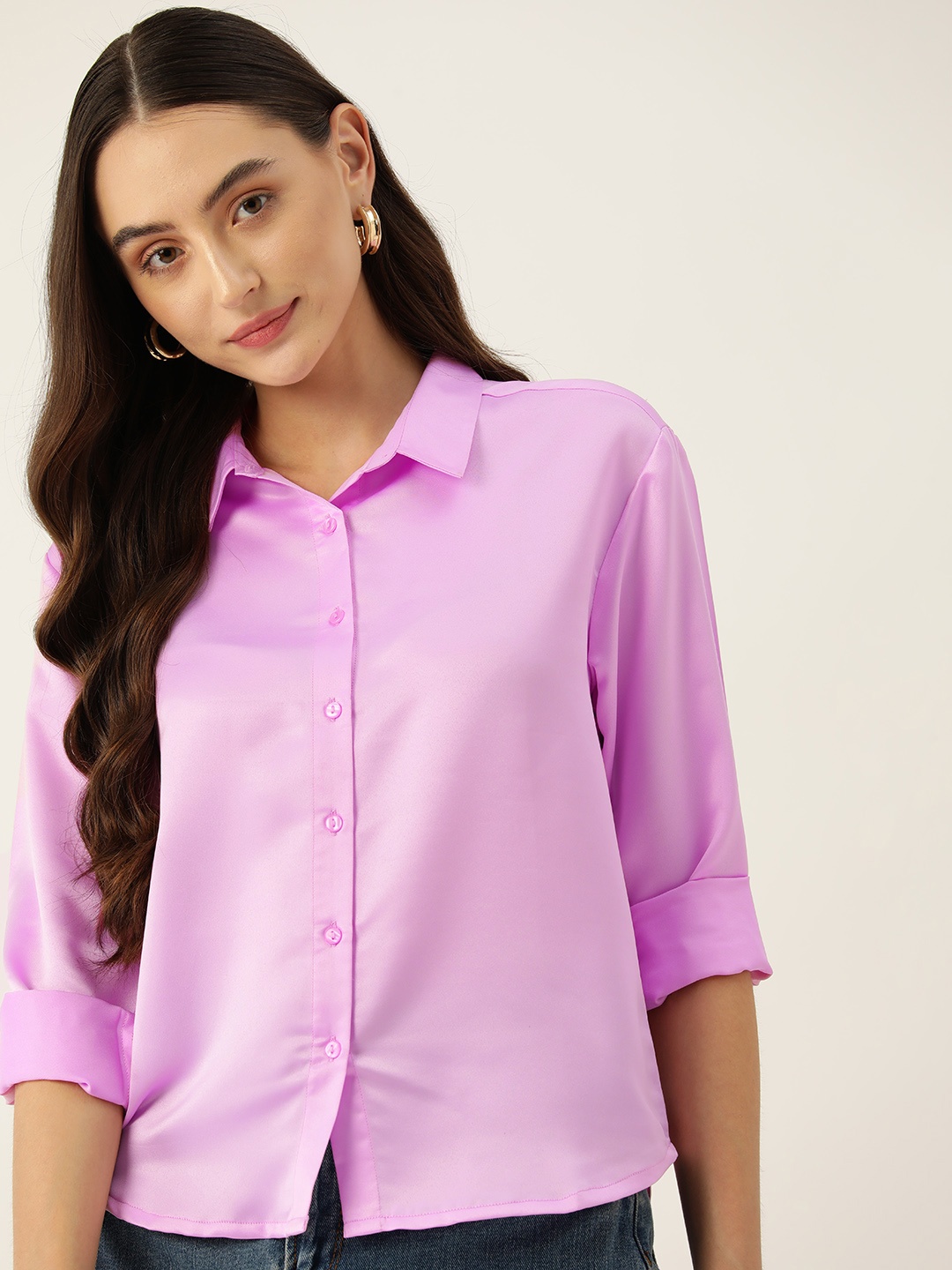 

Dressberry Basics Satin Finish Casual Shirt, Lavender