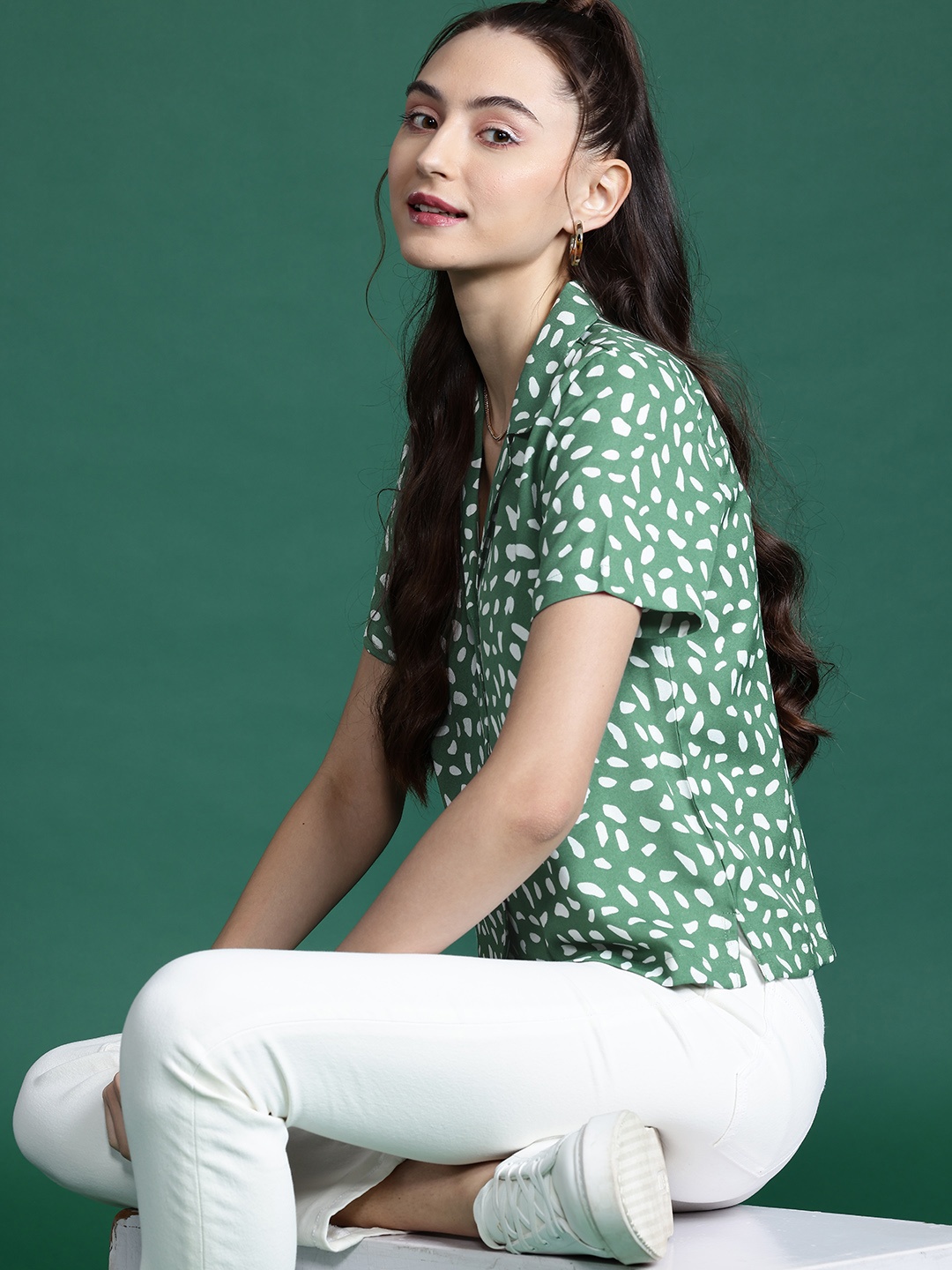 

DressBerry Abstract Printed Cuban Collar Casual Shirt, Green
